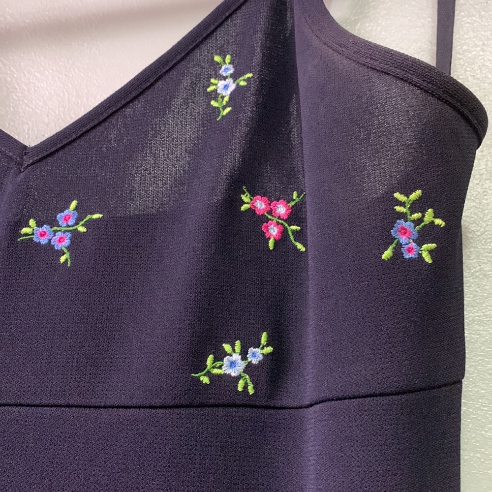 Vintage 90’s Smart Set Dark Navy Dress Embroidered with Mini Flowers - Picture 4 of 12